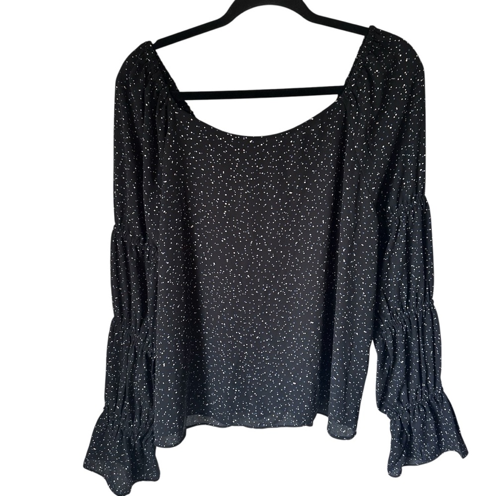 CeCe Women’s Black Long Sleeve Blouse with Blue & White Polka Dot Print – Size L - Picture 4 of 7